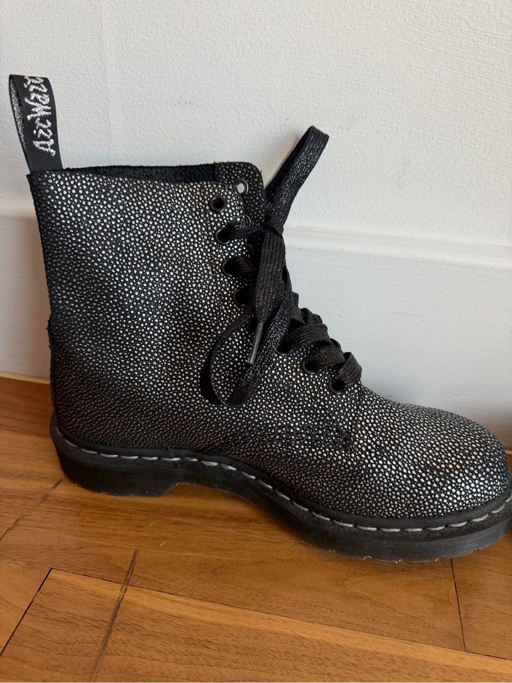 Dr. Martens Pascal Black Sparkle Lace-Up Combat Boots